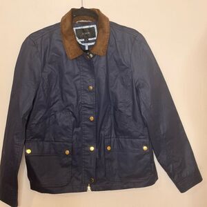 J. Crew Navy Coated Utility Chore Jacket with Brown Collar